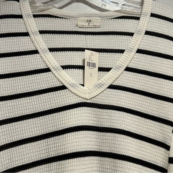 Anthropologie Vicky Thermal Waffle V Neck Tunic T.LA NWT Small Striped White Top - Picture 7 of 16